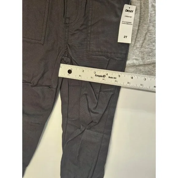 DKNY‎  Size 2T Set Of 3, Plaid Blue Vest/ Black Pants/ Grey Long Sleeve Printed - Picture 10 of 13